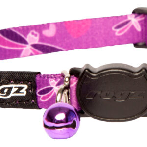 Rogz Cat Collar, Safeloc Breakaway, KiddyCat, Small, Purple Dragonfly Design