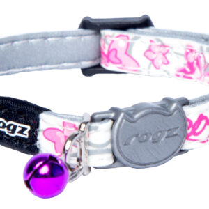 Rogz Cat Collar, Glow-in-the-Dark Safeloc Breakaway, GlowCat, Extra Small, Pink Butterflies Design