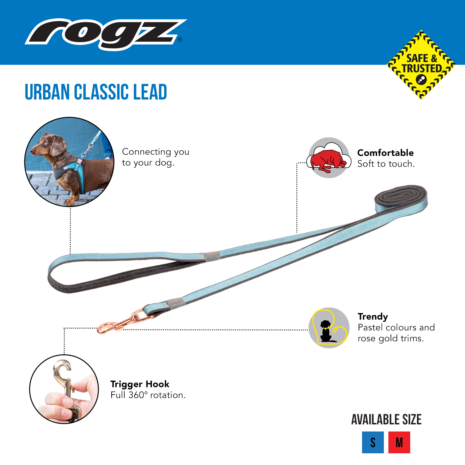 Rogz, Dog Lead, Utility Bungee Lead, Medium, Black