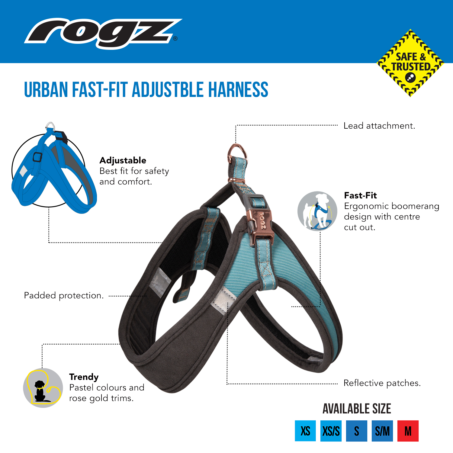 Rogz Small Dogs Comfy Harness, Fashion, Medium, Zebra