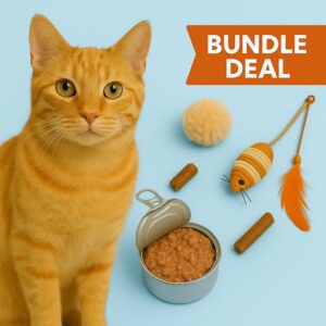 Cat's Culinary & Playtime Combo: Wet Food & Engaging Fun